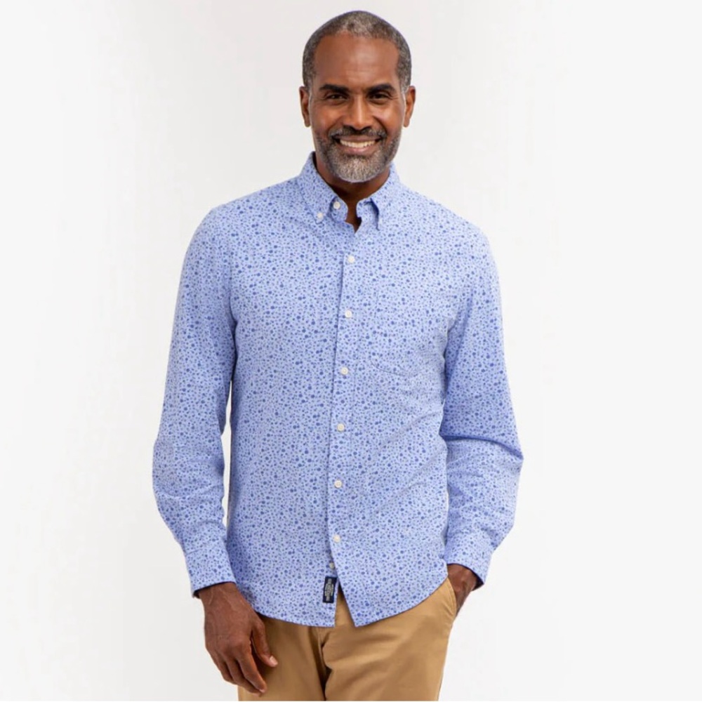 U.S. polo collared blue floral button down long sleeve shirt